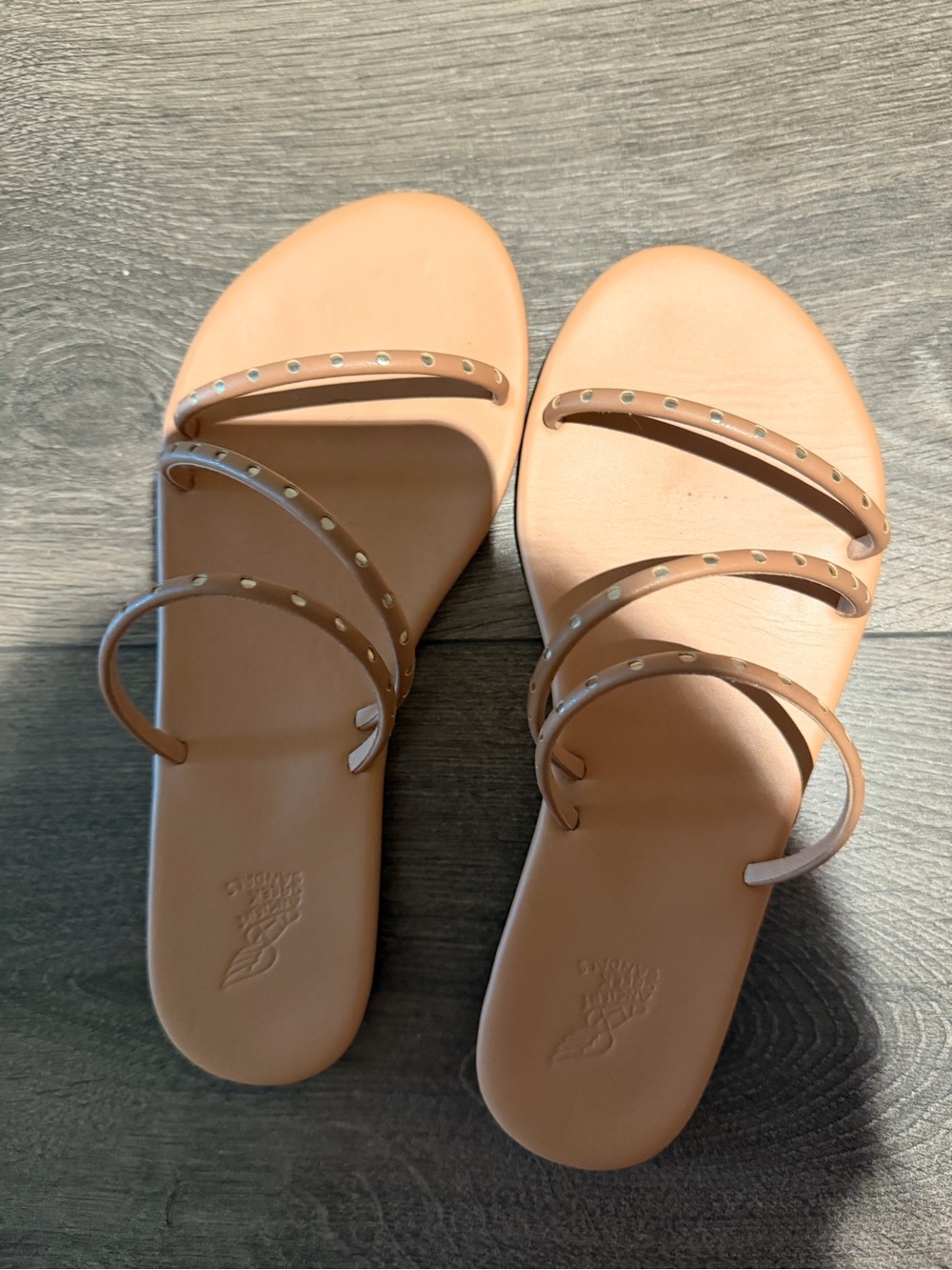 Ancient Greek Sandals Women's Nude Strappy Stud Slide Sandals